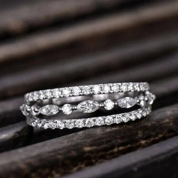 🎀Eternity 925 Silver Plated CZ Three  Stackable Dainty Ring for Women,UNVN12319 - Picture 1 of 6